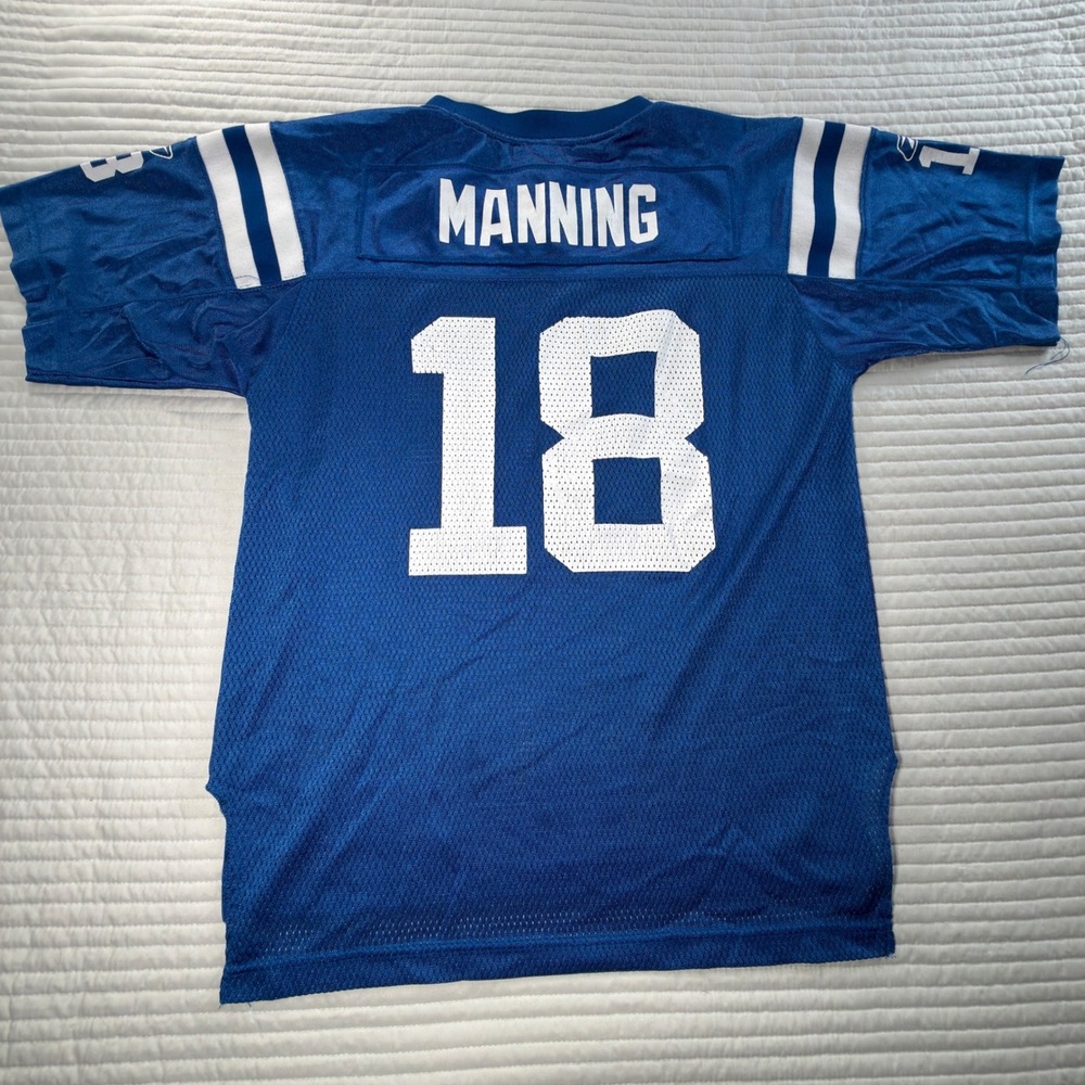 Reebok Football Jersey Youth Large Blue Good Peyton Manning Colts 18 NFL